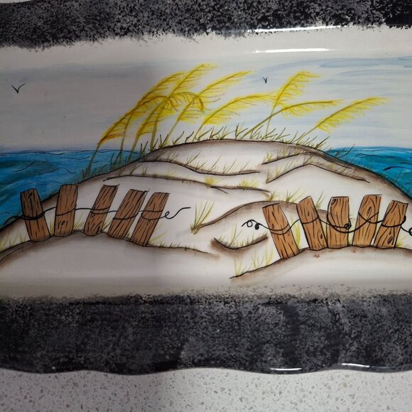 Handpainted Ceramic Rectangular Tray By Valerie Santana 2018 Coastal Dune - Picture 2 of 6